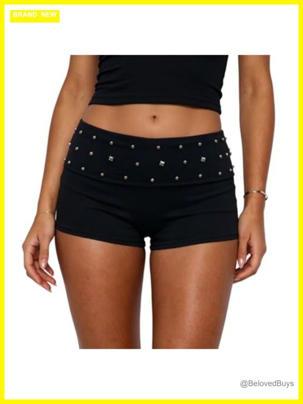 Studded Fold Over Micro Mini Shorts Low Rise Y2K Rave Bottoms